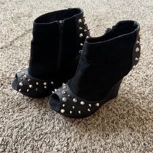 Black Studded Wedge Ankle Boots